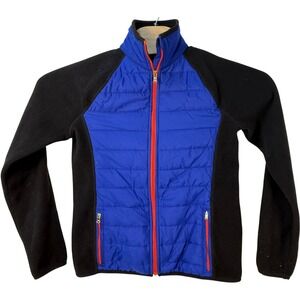 Ralph Lauren Women's Full Zip Fleece Jacket Blue‎ Puffer Panel Black Medium Y2K